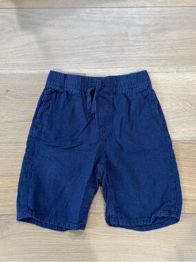 H&M boys linen blend drawstring shorts navy blue, size 8